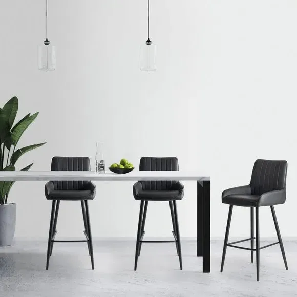 Bar Stool Retro Design - Black, Faux Leather image