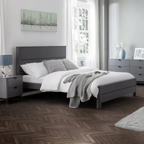 Bed Frame with Rounded Corners - Grey, Wood