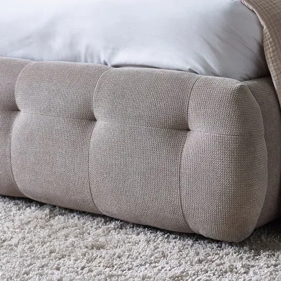 Bed Frame with Tufted Headboard - Taupe, Fabric