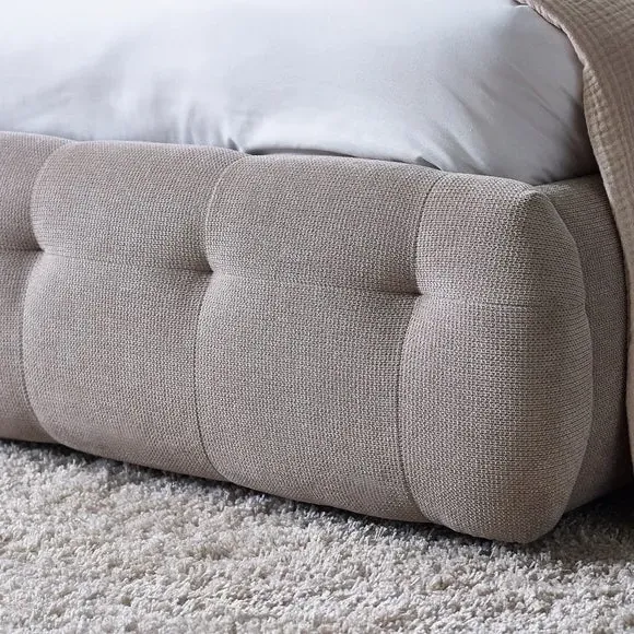 Bed Frame with Tufted Headboard - Taupe, Fabric