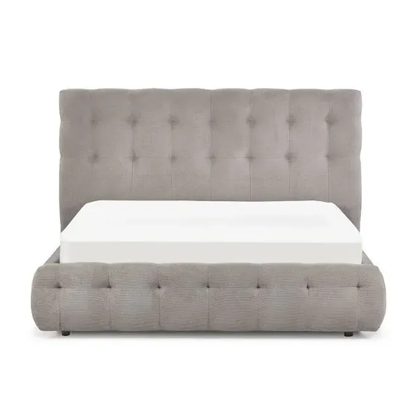 Bed Frame with Tufted Headboard - Taupe, Fabric