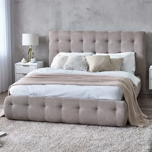 Bed Frame with Tufted Headboard - Taupe, Fabric image