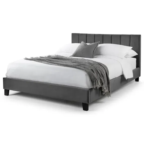 Bed with Fluted Headboard - Grey, Velvet