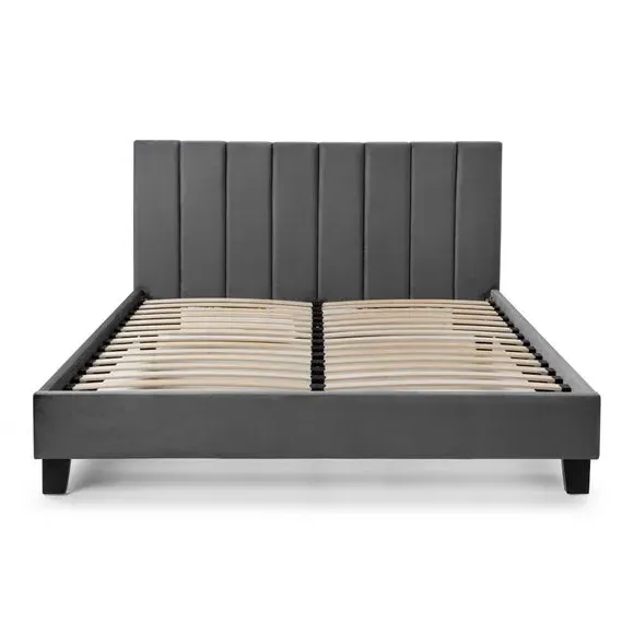 Bed with Fluted Headboard - Grey, Velvet
