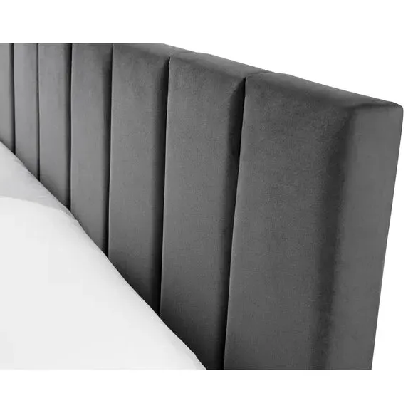 Bed with Fluted Headboard - Grey, Velvet