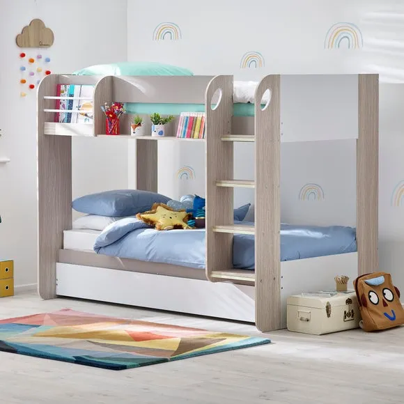 Bunk Bed with Trundle & Shelving - Brown