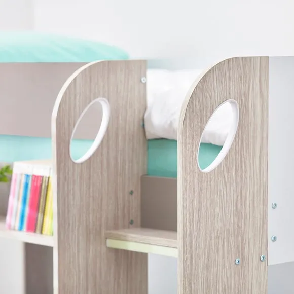 Bunk Bed with Trundle & Shelving - Brown