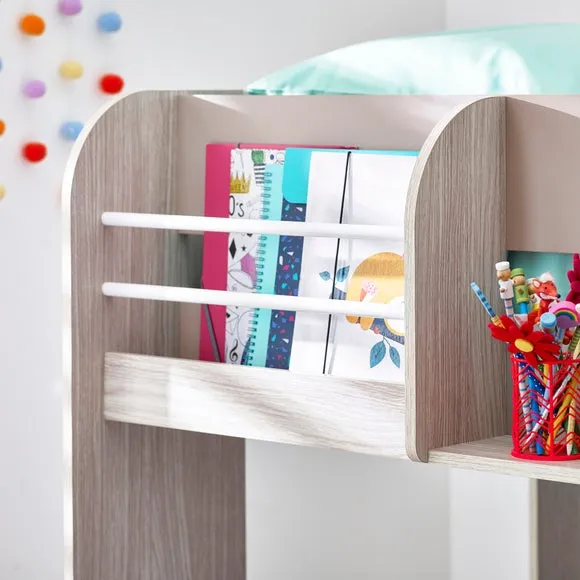 Bunk Bed with Trundle & Shelving - Brown
