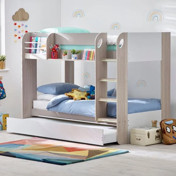 Bunk Bed with Trundle & Shelving - Brown image