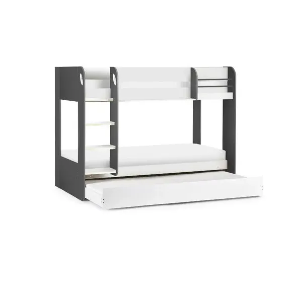 Bunk Bed with Trundle & Shelving - Charcoal