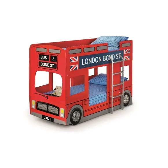 Bus-Shaped Bunk Bed with Steering Wheel - Red
