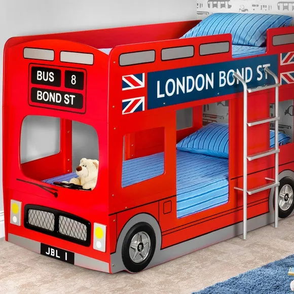 Bus-Shaped Bunk Bed with Steering Wheel - Red image