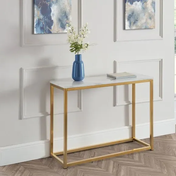 Console Table with Marble Effect - Gold, Steel image