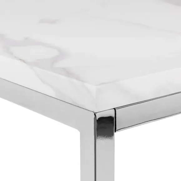Console Table with Marble Effect - White, Steel