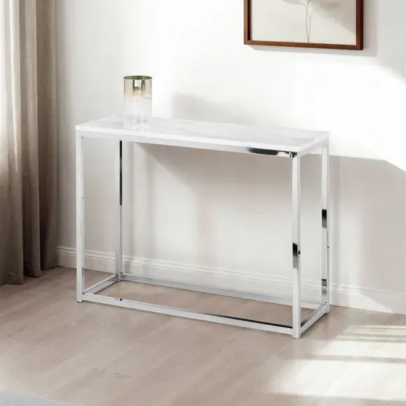 Console Table with Marble Effect - White, Steel image