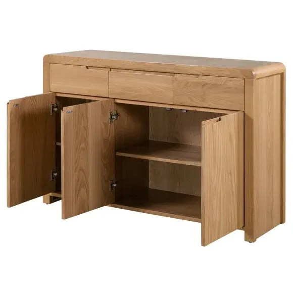 Curved Sideboard with Handles - Oak, Solid Wood