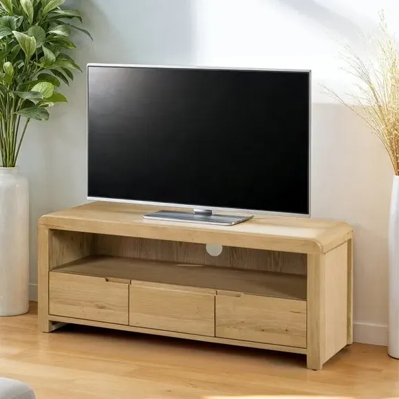 Curved TV Unit with Drawers - Oak, Solid Wood image