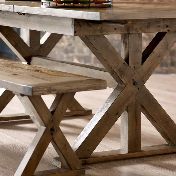 Dining Bench with Trestle Legs - Dark Wood