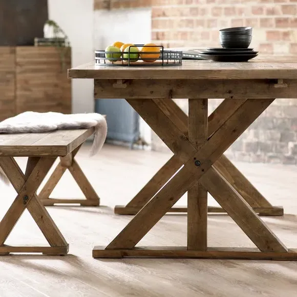 Dining Bench with Trestle Legs - Dark Wood