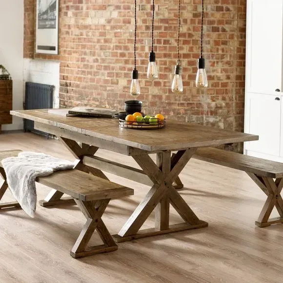Dining Bench with Trestle Legs - Dark Wood image