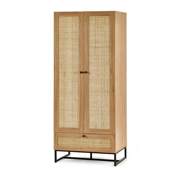 Double 1 Drawer Wardrobe - Oak, Rattan