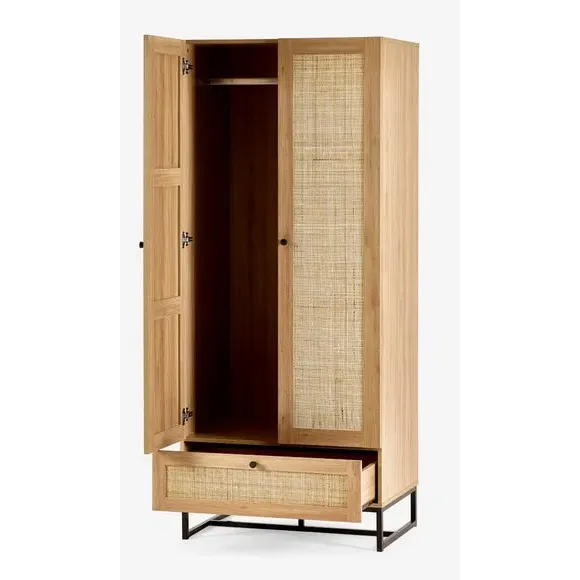 Double 1 Drawer Wardrobe - Oak, Rattan