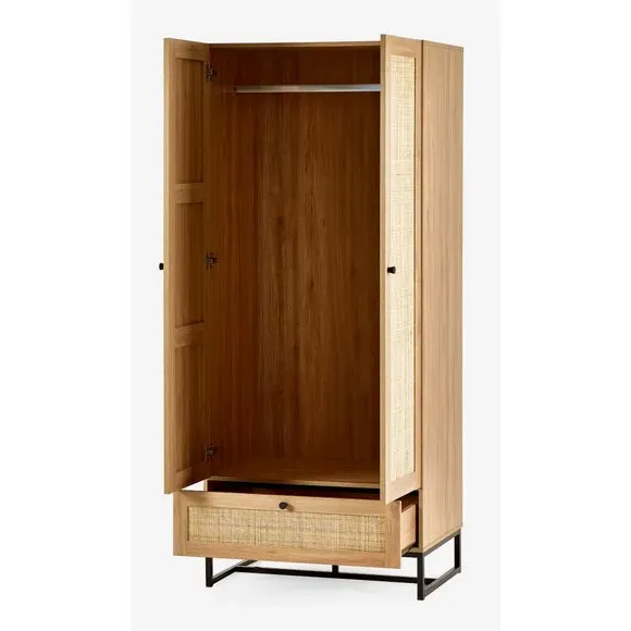Double 1 Drawer Wardrobe - Oak, Rattan
