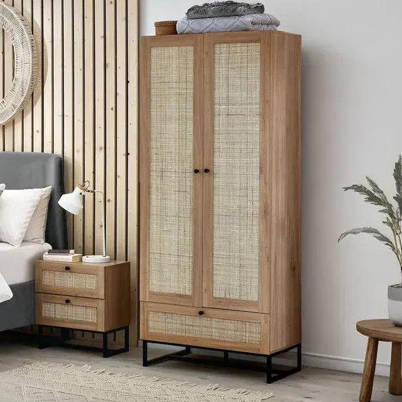 Double 1 Drawer Wardrobe - Oak, Rattan image