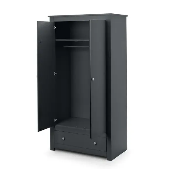 Double Wardrobe with Drawer - Dark Grey, Pine