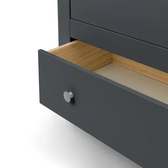 Double Wardrobe with Drawer - Dark Grey, Pine