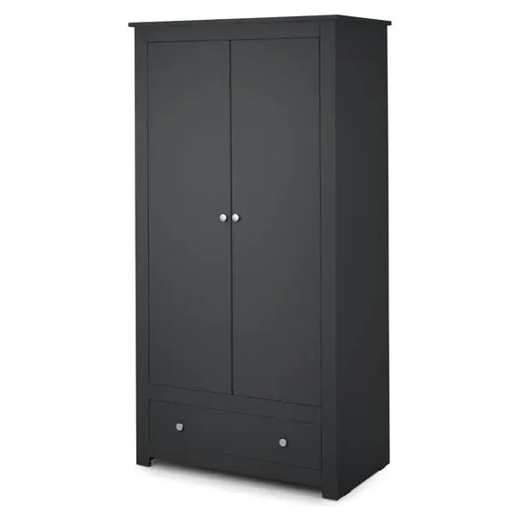 Double Wardrobe with Drawer - Dark Grey, Pine
