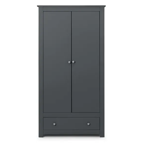 Double Wardrobe with Drawer - Dark Grey, Pine image