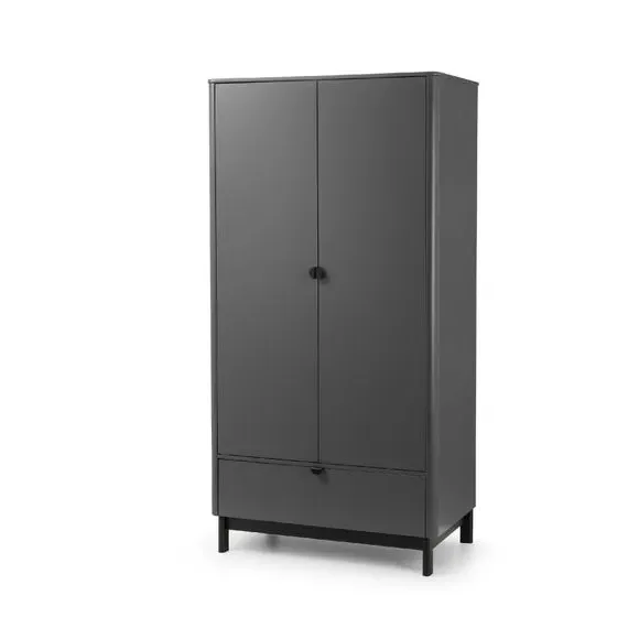 Double Wardrobe with Drawer - Grey, Wood