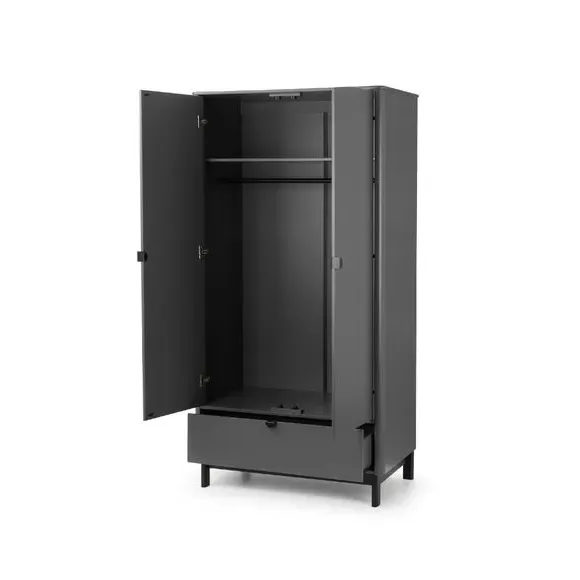 Double Wardrobe with Drawer - Grey, Wood
