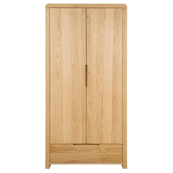 Double Wardrobe with Drawer - Oak, Solid Wood