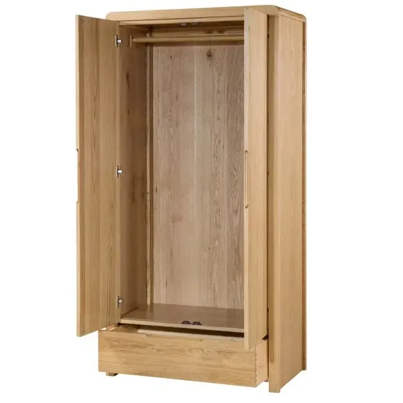 Double Wardrobe with Drawer - Oak, Solid Wood