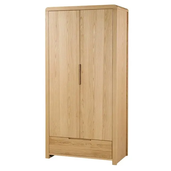 Double Wardrobe with Drawer - Oak, Solid Wood image