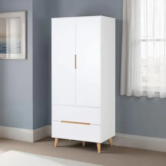 Double Wardrobe with Drawers - White, Oak image