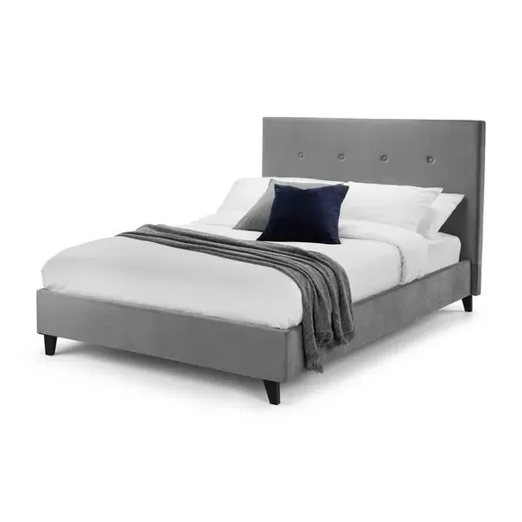 Fabric Bed Frame with Headboard - Grey, Velvet