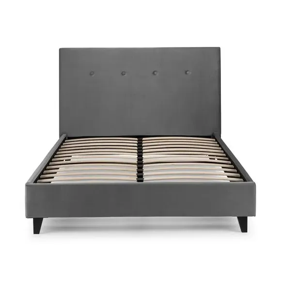 Fabric Bed Frame with Headboard - Grey, Velvet