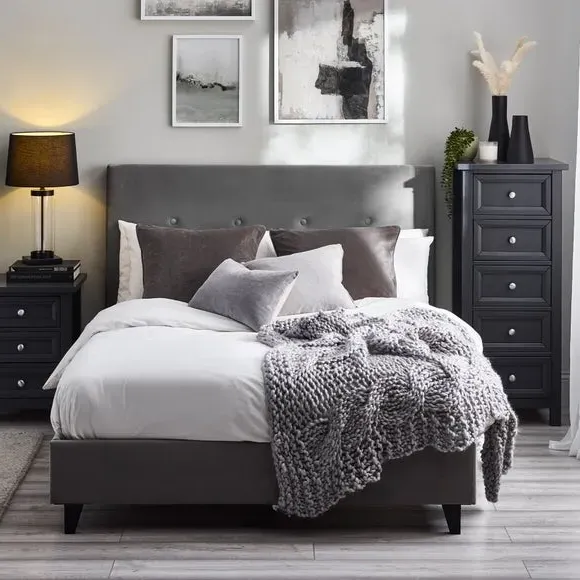 Fabric Bed Frame with Headboard - Grey, Velvet image