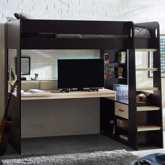 Gaming Bunk Bed with Desk - Black, Wood