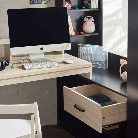 Gaming Bunk Bed with Desk - Black, Wood