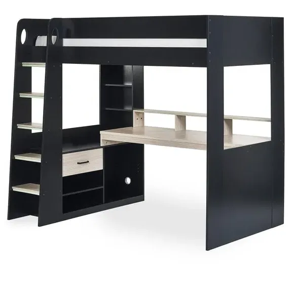 Gaming Bunk Bed with Desk - Black, Wood