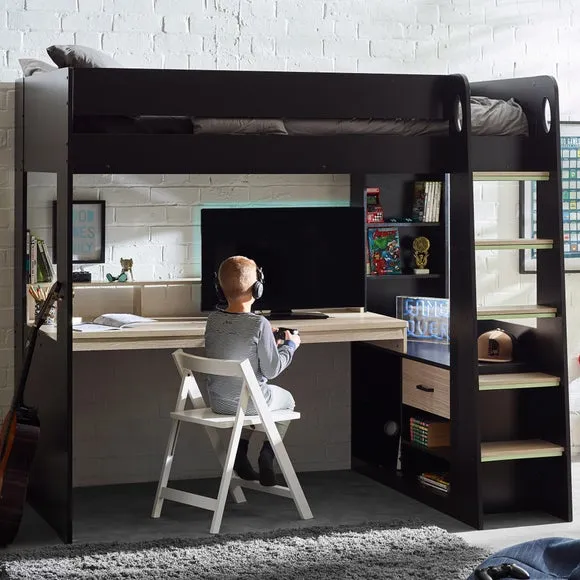 Gaming Bunk Bed with Desk - Black, Wood