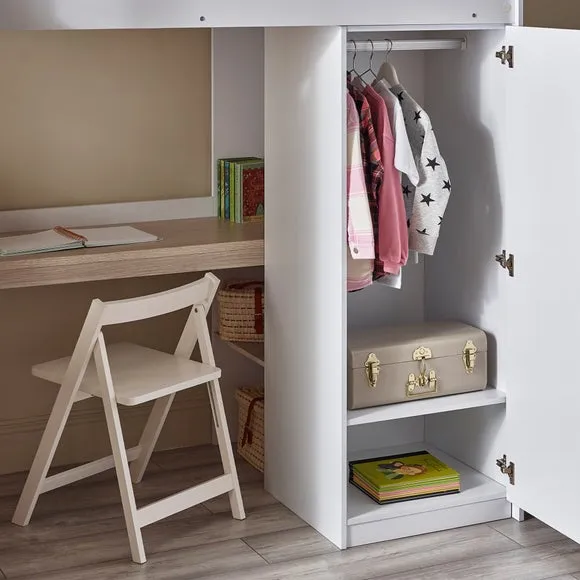 High Sleeper Bed with Desk - Light Wood