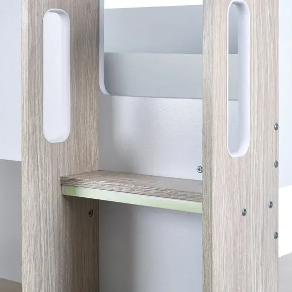 High Sleeper Bed with Desk - Light Wood
