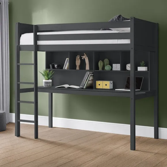 High Sleeper Bed with Storage - Black, Hardwood image