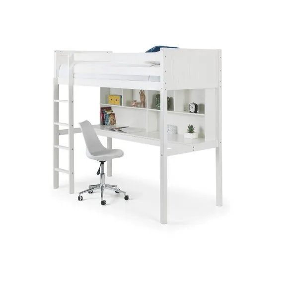 High Sleeper Bed with Storage - White, Hardwood