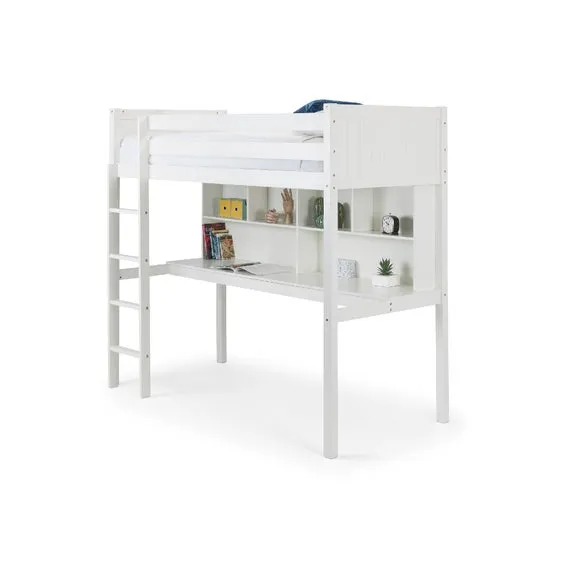 High Sleeper Bed with Storage - White, Hardwood